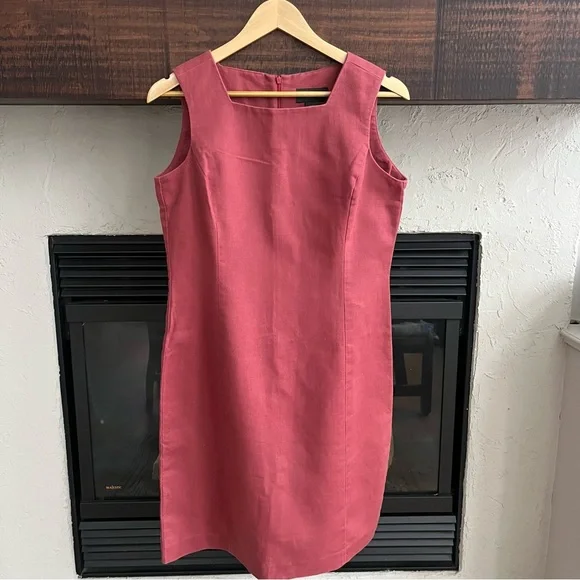 Van Heusen Cotton Linen Shift Dress Dusty Rose Preppy Coastal Minimal Size 8 - Picture 4 of 7
